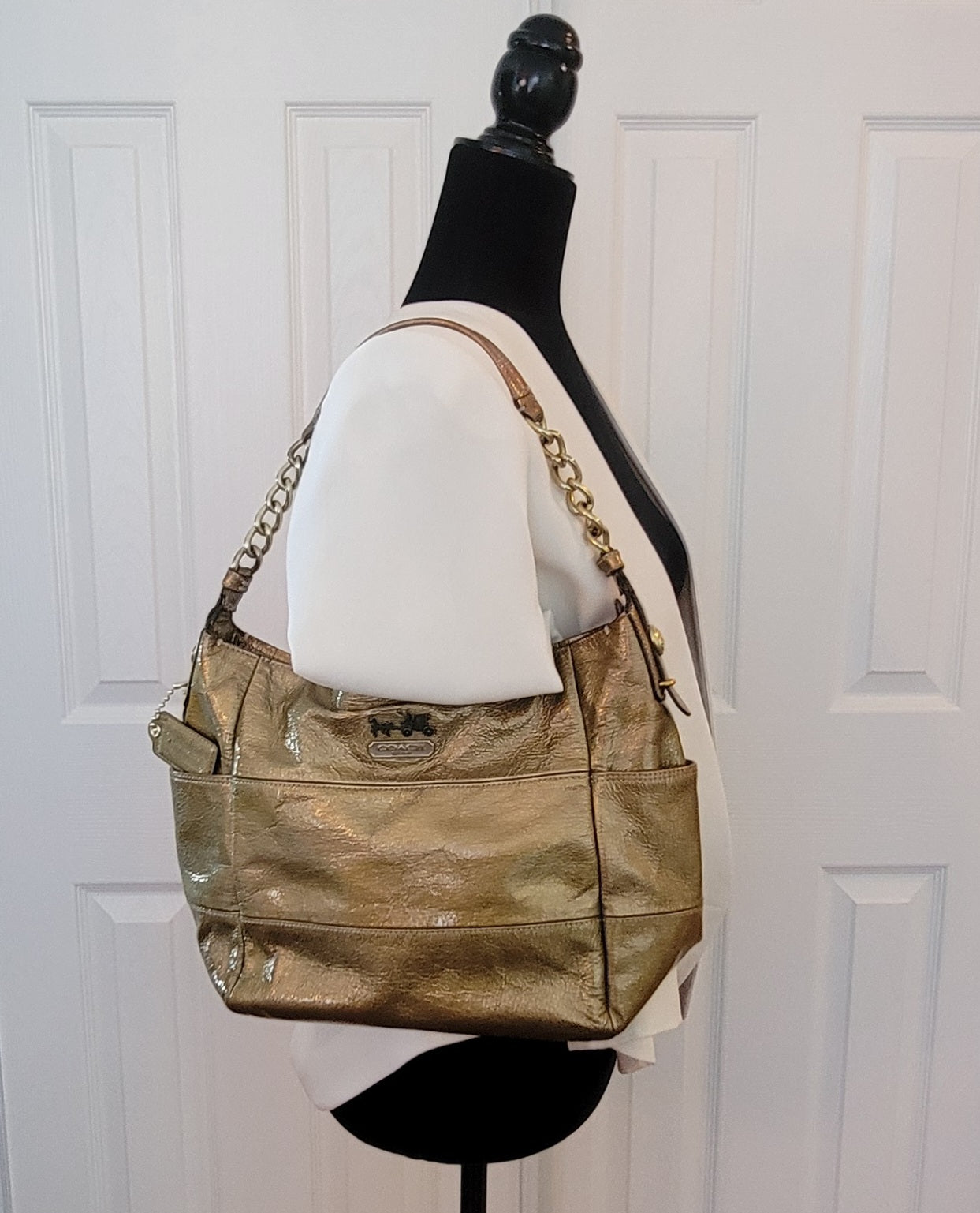 Coach: Madison Gold Patent Leather Chain Strap Shoulder Bag