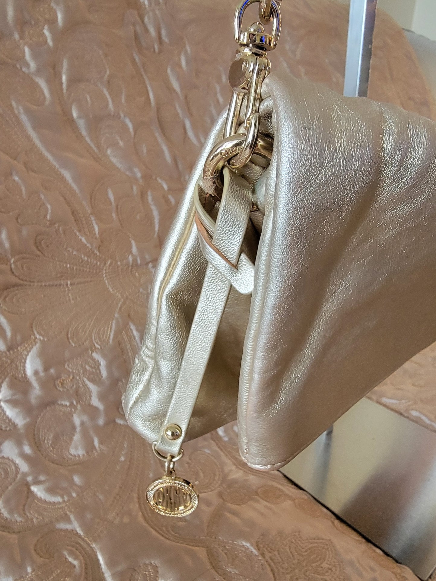 Donna Karan DKNY: Leather Gold Shoulder/Clutch Bag