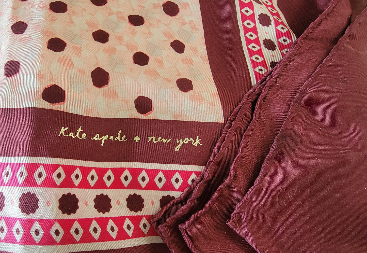 Kate Spade New York: Silk Scarf Square Burgundy Dots
