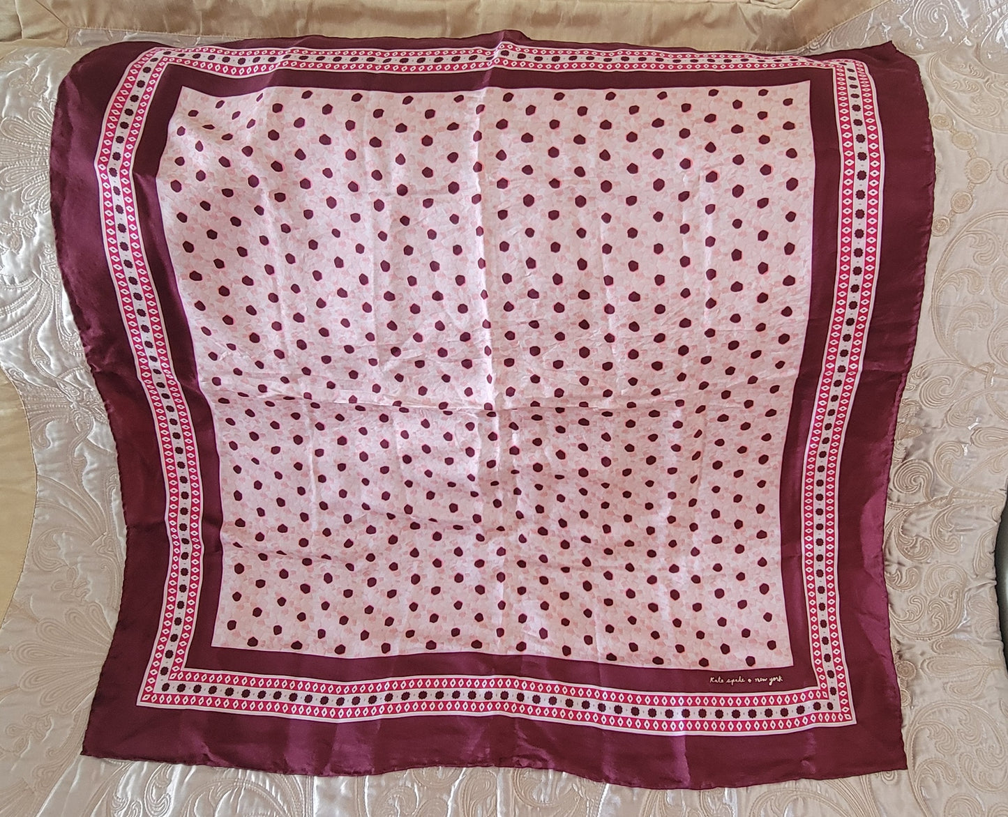 Kate Spade New York: Silk Scarf Square Burgundy Dots