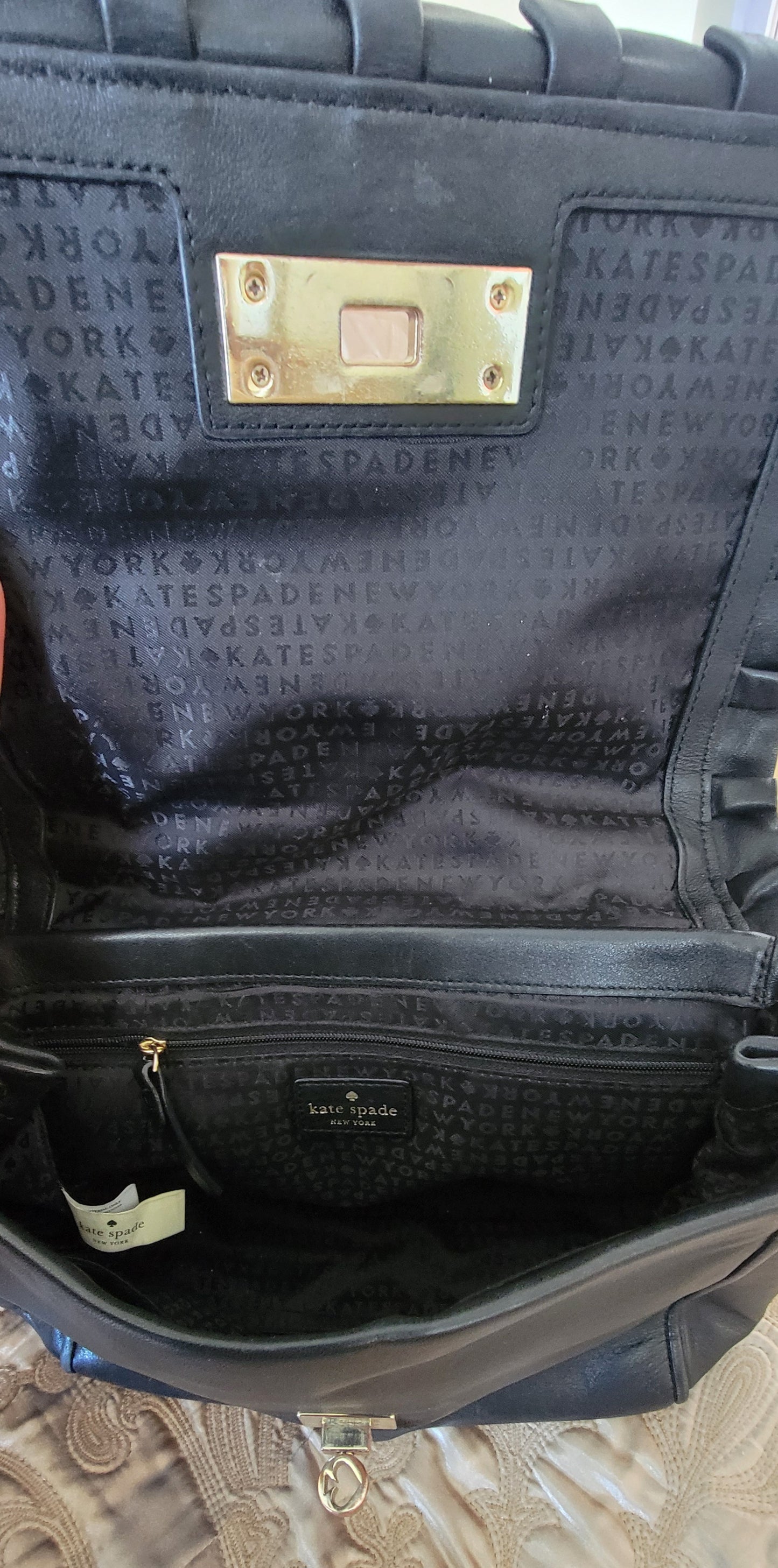 Kate Spade: Black Leather Handbag Ruffle Detail