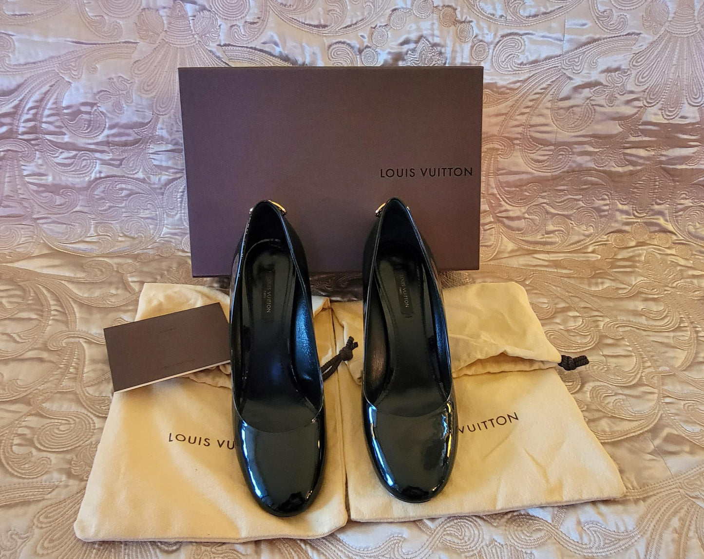 Louis Vuitton: Oh Really Heels Black Patent Leather Size 38 1/2 - "Like New"