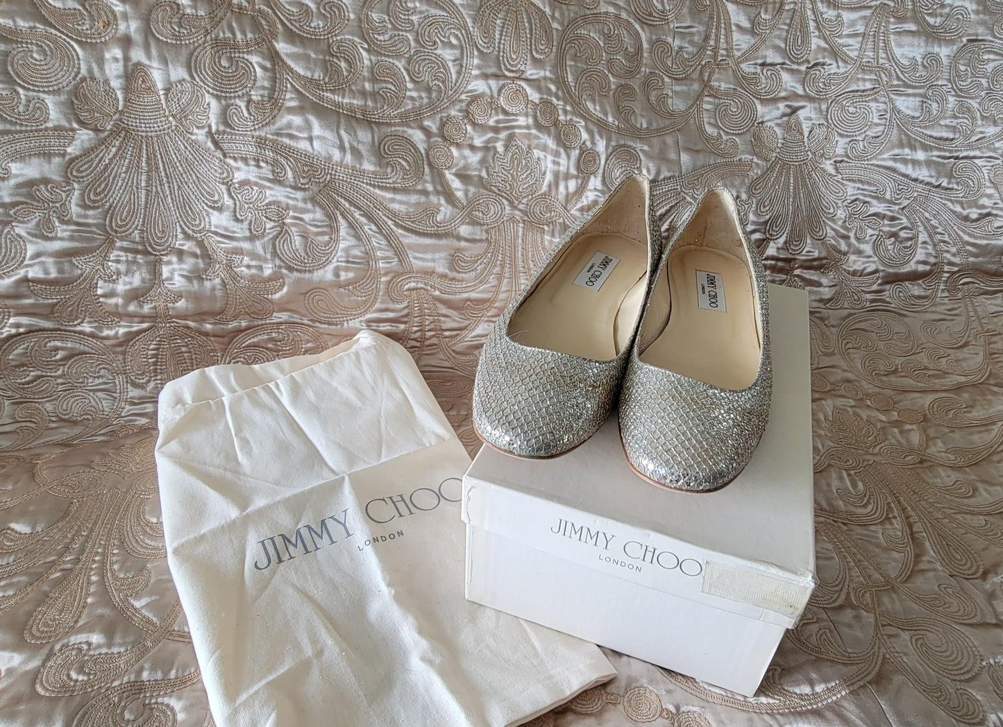 Jimmy Choo: Finlay Glitter Ballet Flats - Size 39 1/2