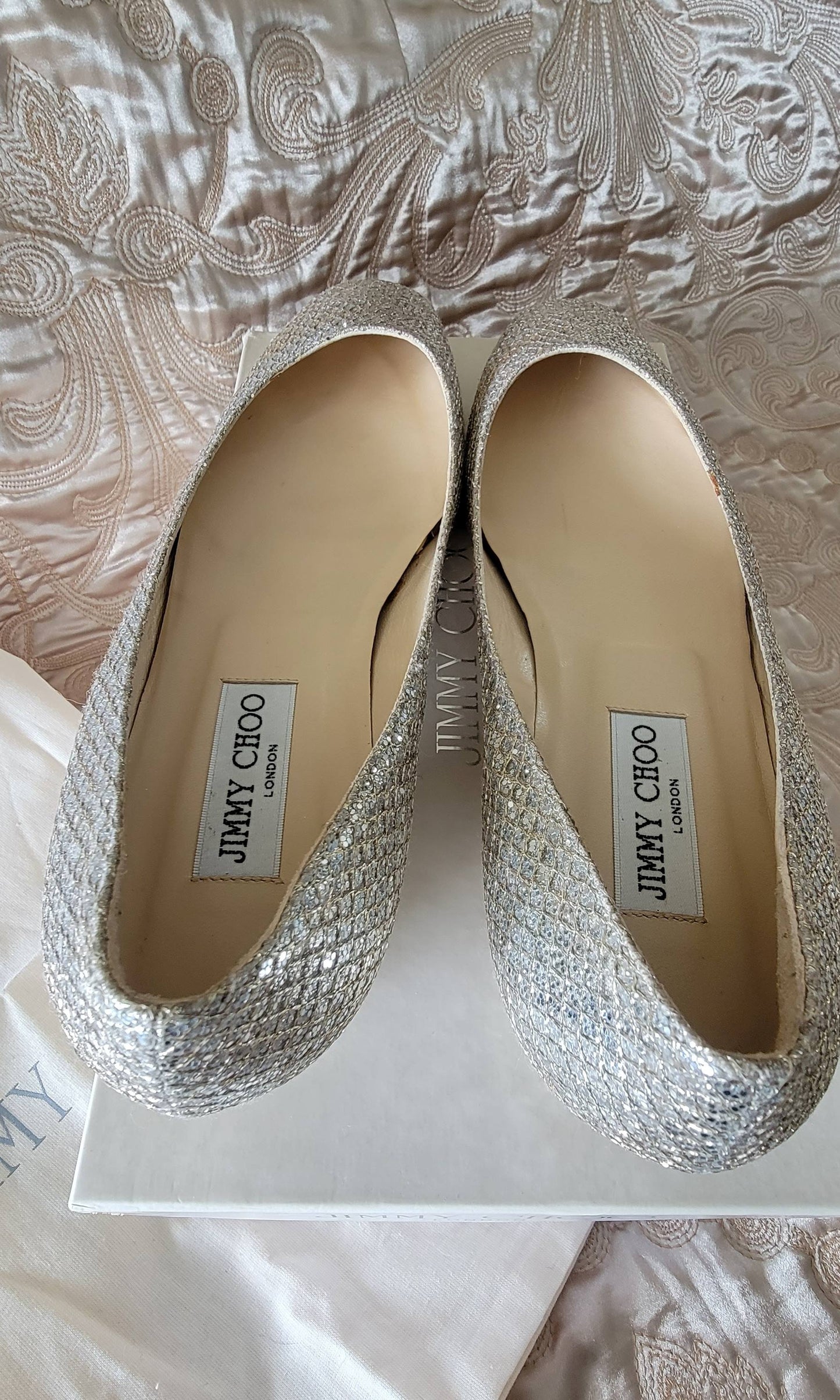 Jimmy Choo: Finlay Glitter Ballet Flats - Size 39 1/2