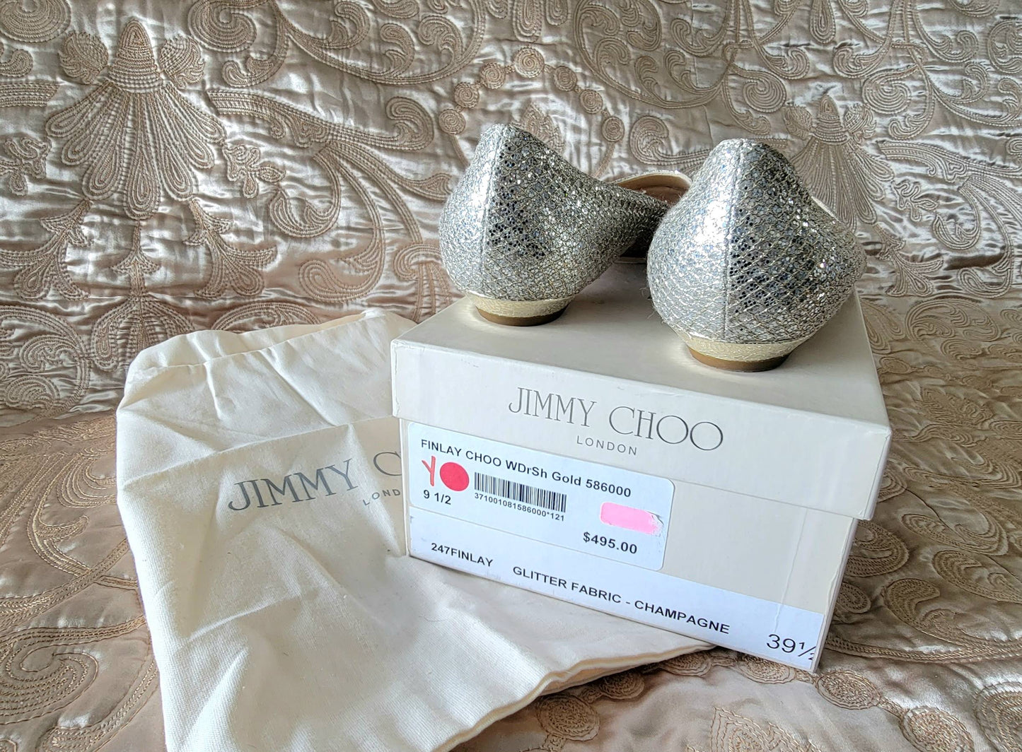 Jimmy Choo: Finlay Glitter Ballet Flats - Size 39 1/2