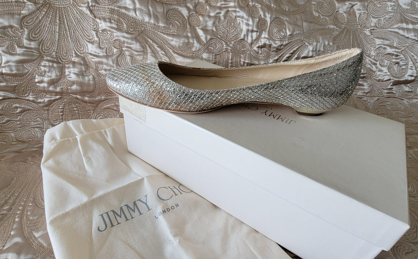 Jimmy Choo: Finlay Glitter Ballet Flats - Size 39 1/2