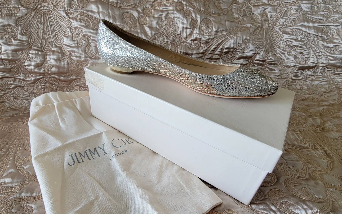 Jimmy Choo: Finlay Glitter Ballet Flats - Size 39 1/2