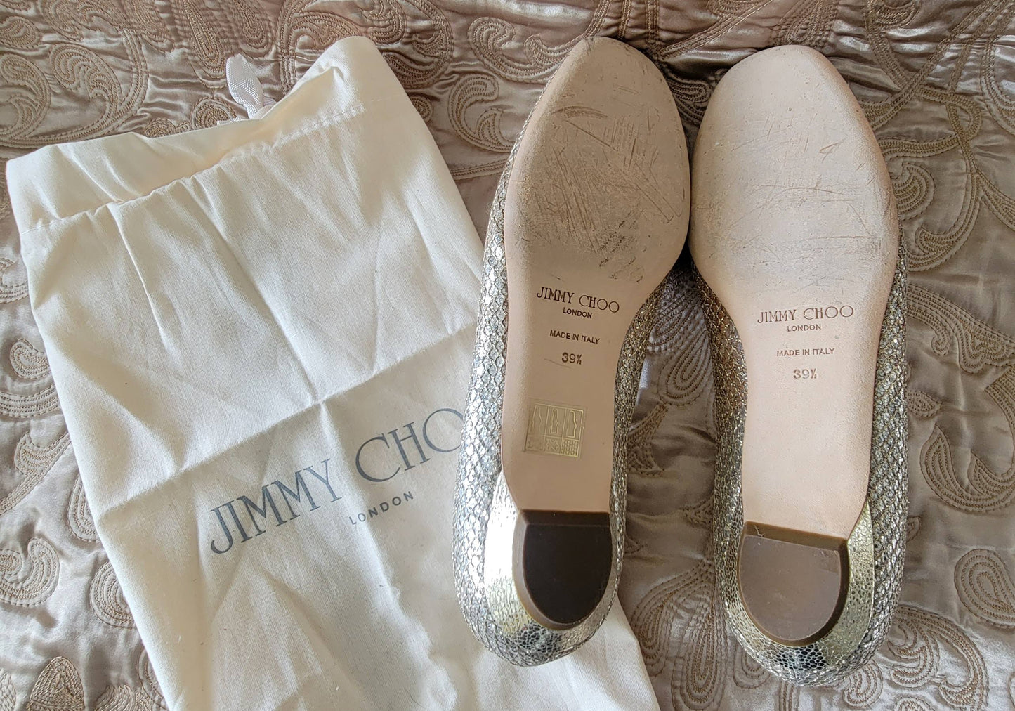 Jimmy Choo: Finlay Glitter Ballet Flats - Size 39 1/2