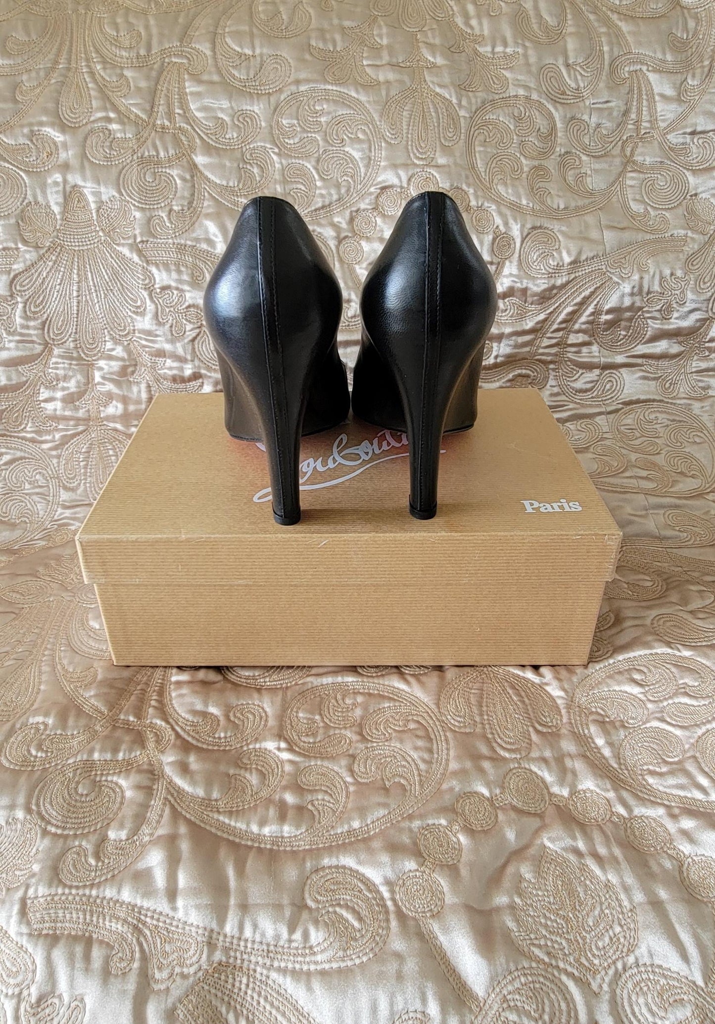 Christian Louboutin: Black Nappa Leather Morph Wedge Size 39 1/2 - "Like New"