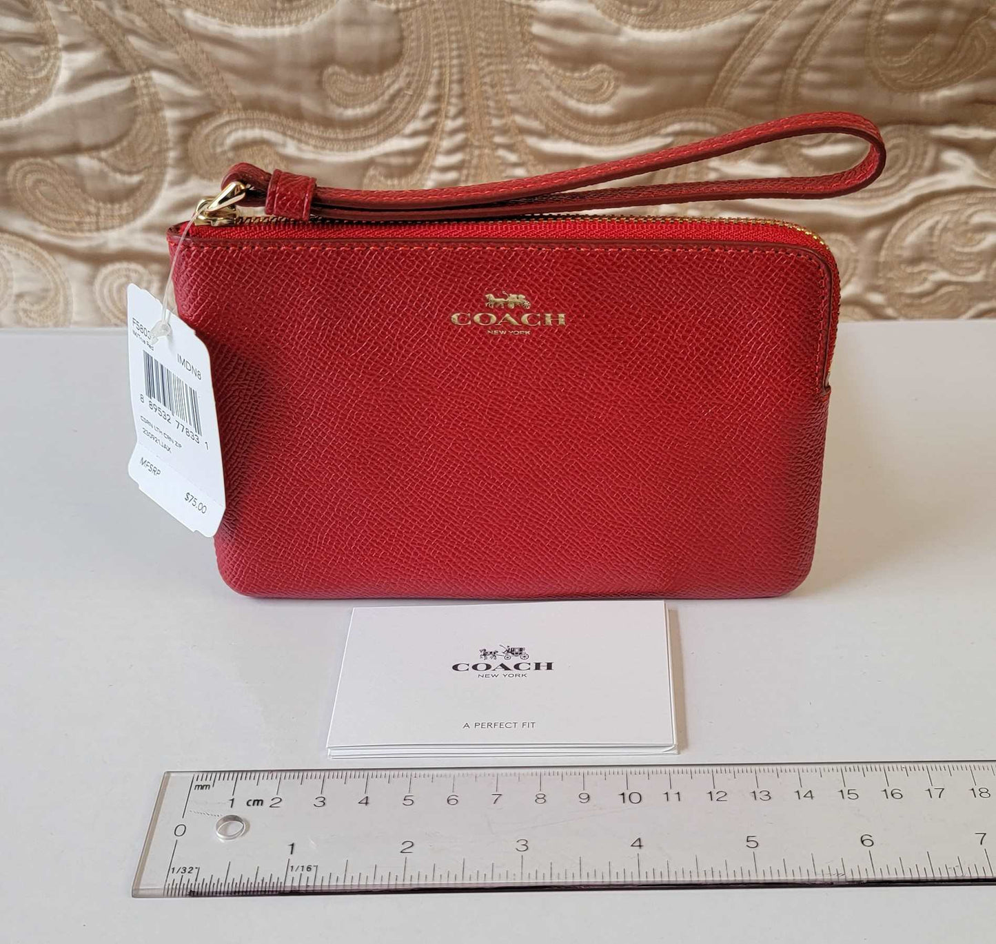 Coach: Red Leather Zip Wristlet NEW WITH TAGS