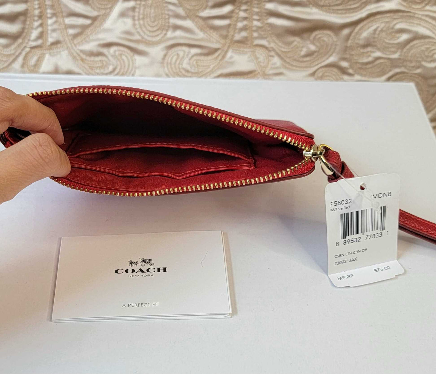 Coach: Red Leather Zip Wristlet NEW WITH TAGS