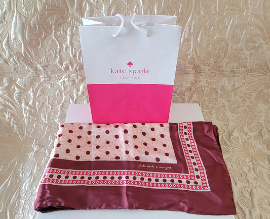Kate Spade New York: Silk Scarf Square Burgundy Dots