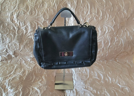 Kate Spade: Black Leather Handbag Ruffle Detail