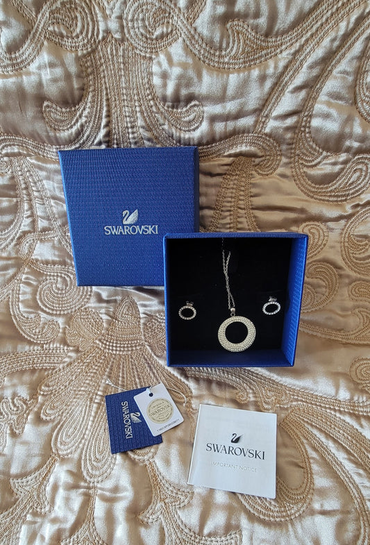 Swarovski: Necklace w/ Circle Pendant & Earrings Crystal Set - NEW!