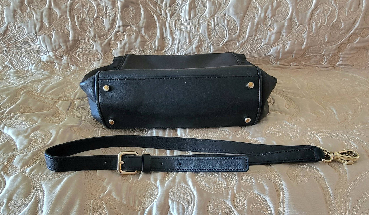 Kate Spade: Black Leather Handbag Ruffle Detail