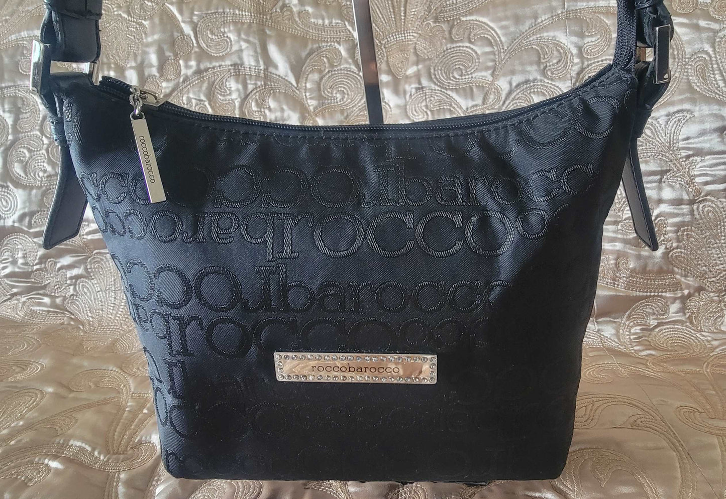 Rocco Barocco: Italian Signature Fabric Black Shoulder Bag "Like New"