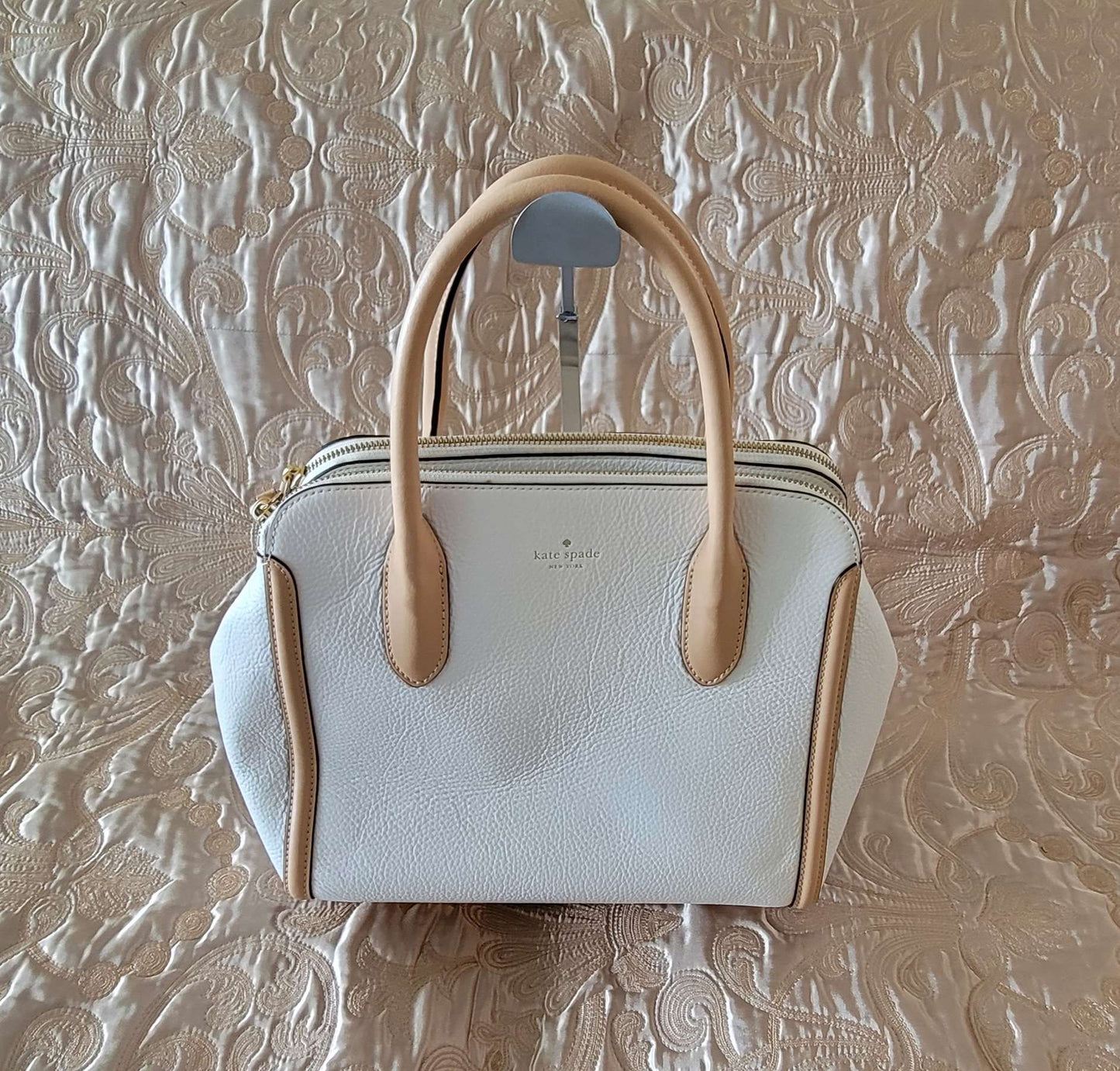 Kate Spade: Cream pebble leather double handle satchel