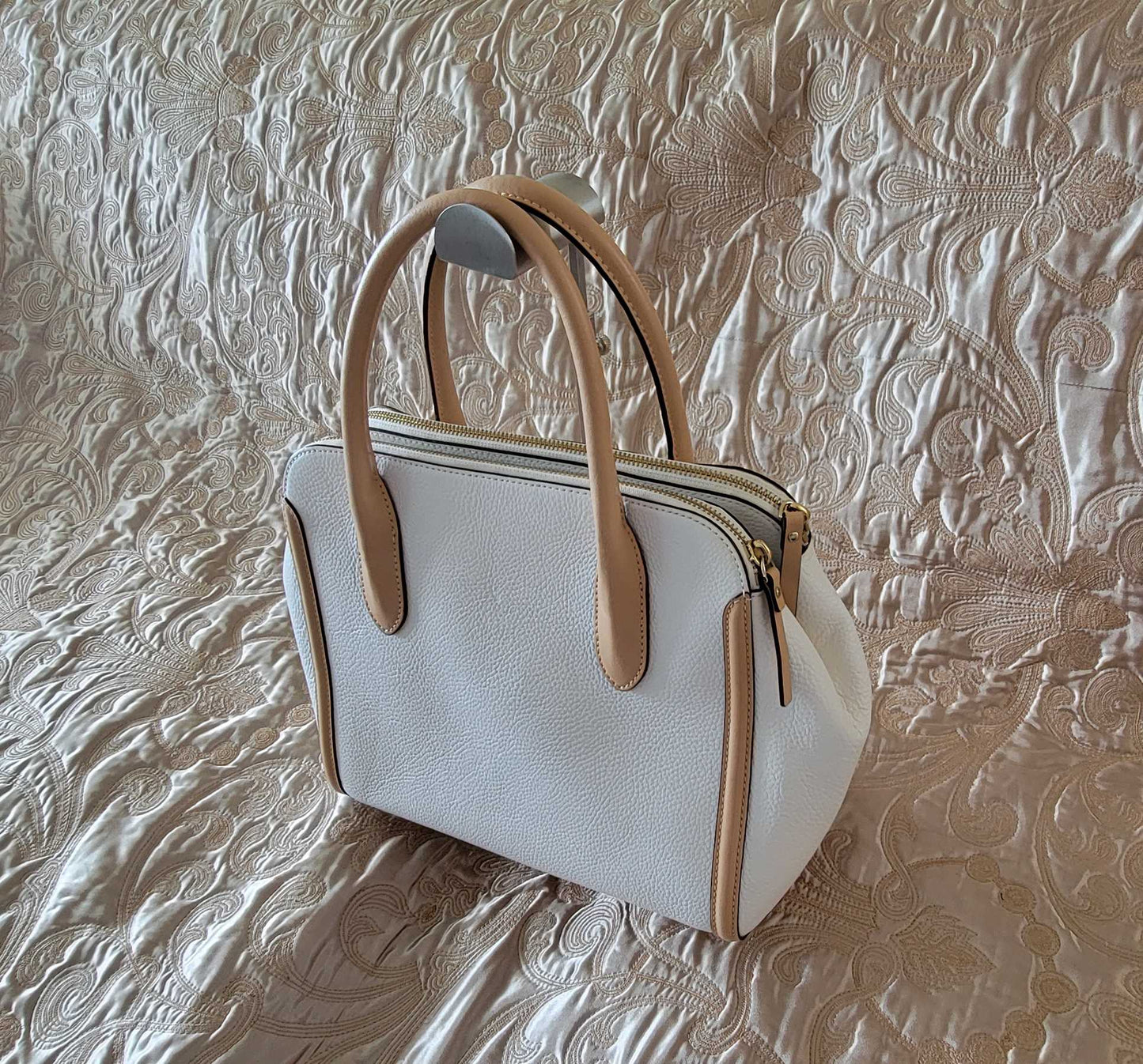 Kate Spade: Cream pebble leather double handle satchel