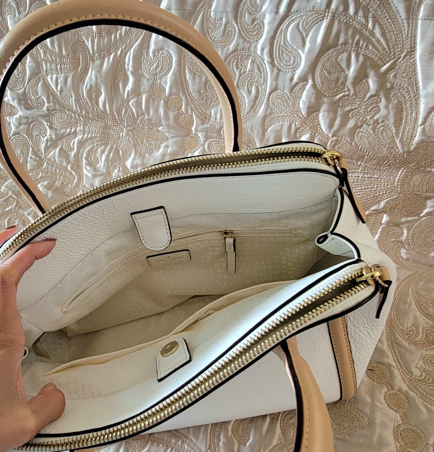 Kate Spade: Cream pebble leather double handle satchel