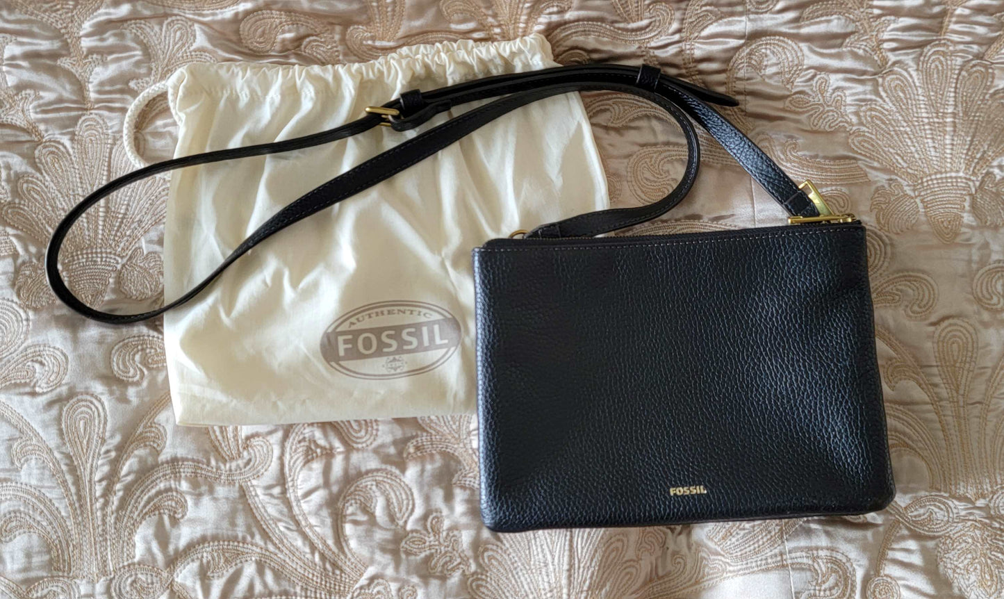 Fossil: Cross-body Bag Black Pebble-Leather