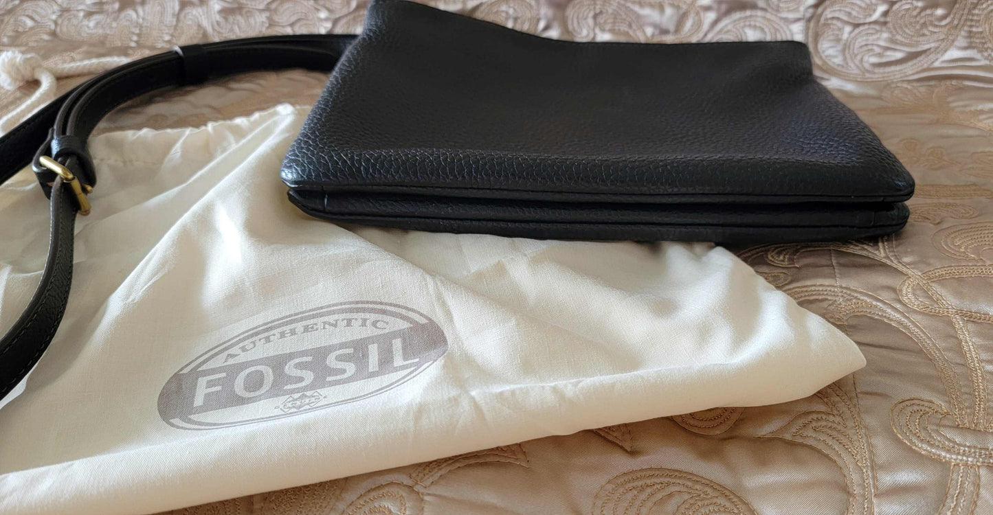 Fossil: Cross-body Bag Black Pebble-Leather