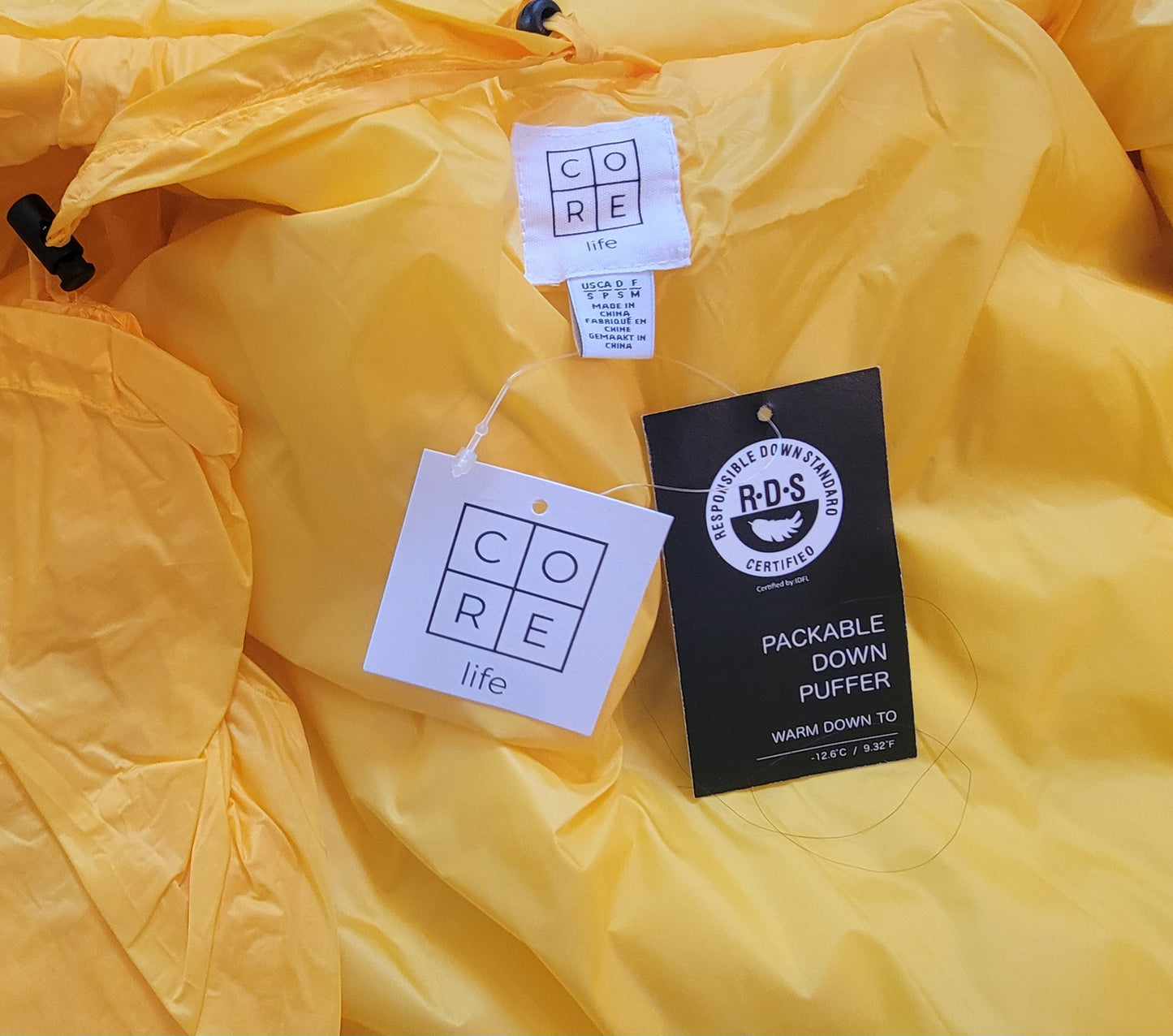 Core Life Packable Down Puffer Yellow Jacket - NEW WITH TAGS